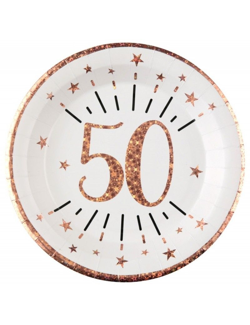 Décoration de table 50ans anniversaire blanc & rose gold étincelant.