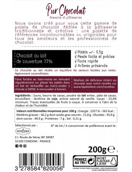 PALETS DE CHOCOLAT DE COUVERTURE AU LAIT 33%